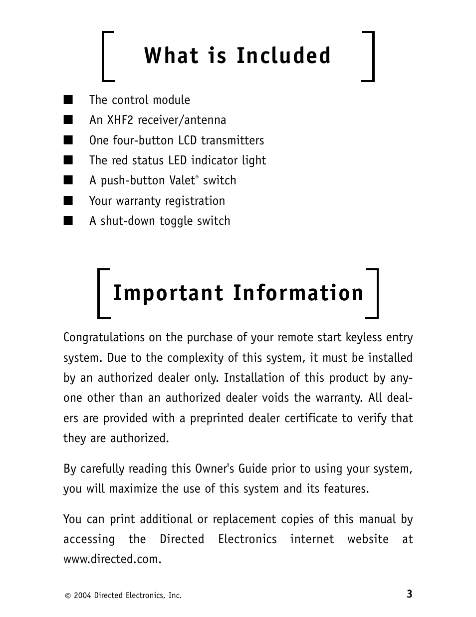 What is included, Important information | Directed Electronics Security System and Convenience 125xv User Manual | Page 7 / 38