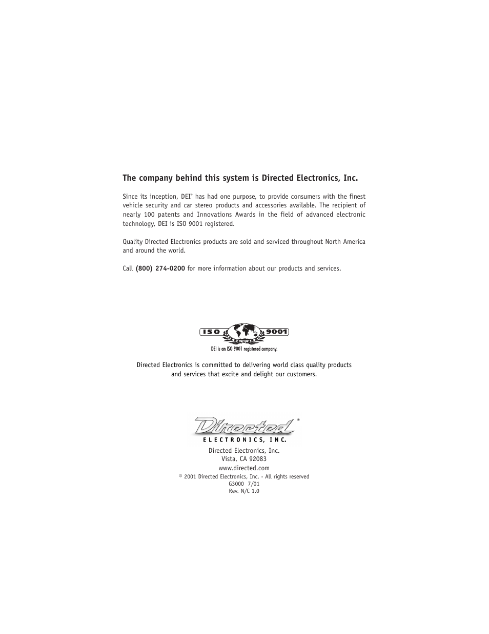 Directed Electronics Avital G3000 7/01 User Manual | Page 18 / 18