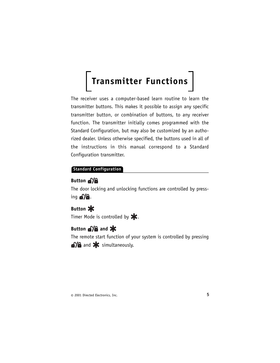 Transmitter functions | Directed Electronics Avital G3000 7/01 User Manual | Page 8 / 18