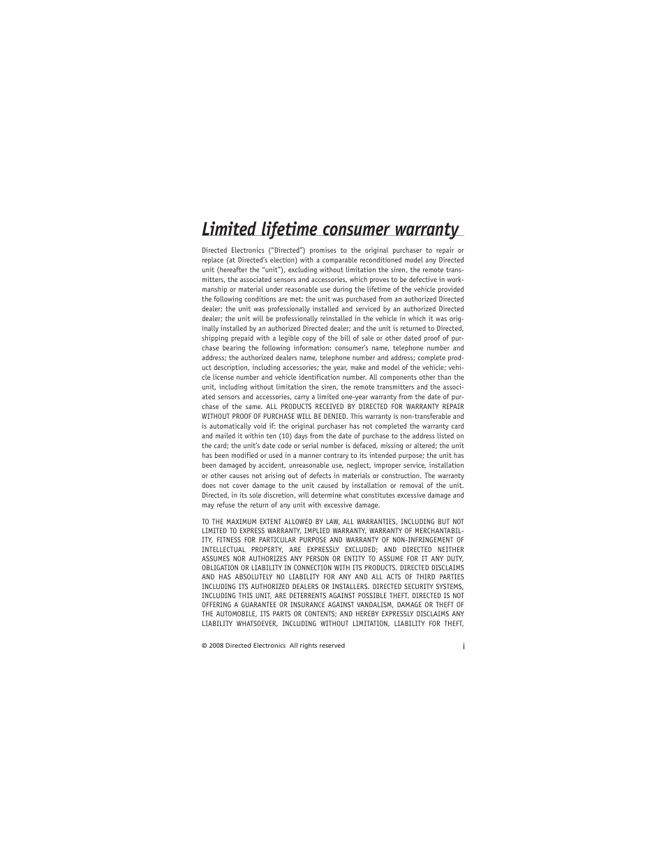 Limited lifetime consumer warranty | Directed Electronics NONE AM5 User Manual | Page 2 / 25