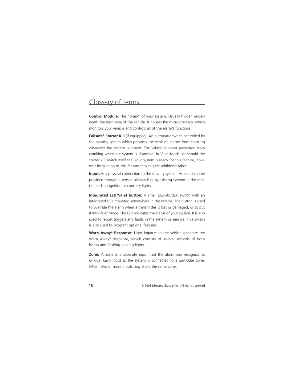 Glossary of terms | Directed Electronics NONE AM5 User Manual | Page 21 / 25