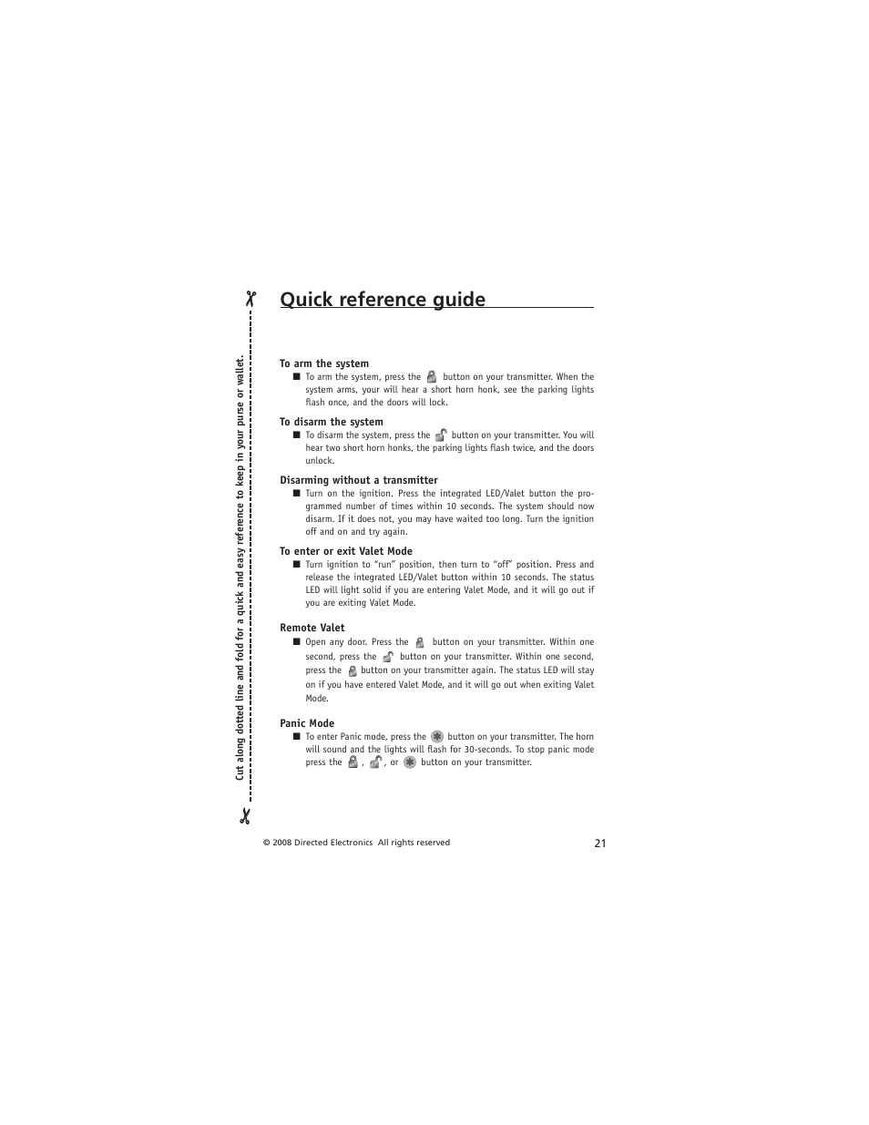 Quick reference guide | Directed Electronics NONE AM5 User Manual | Page 24 / 25