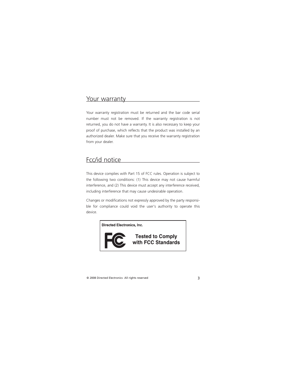 Your warranty, Fcc/id notice | Directed Electronics NONE AM5 User Manual | Page 6 / 25