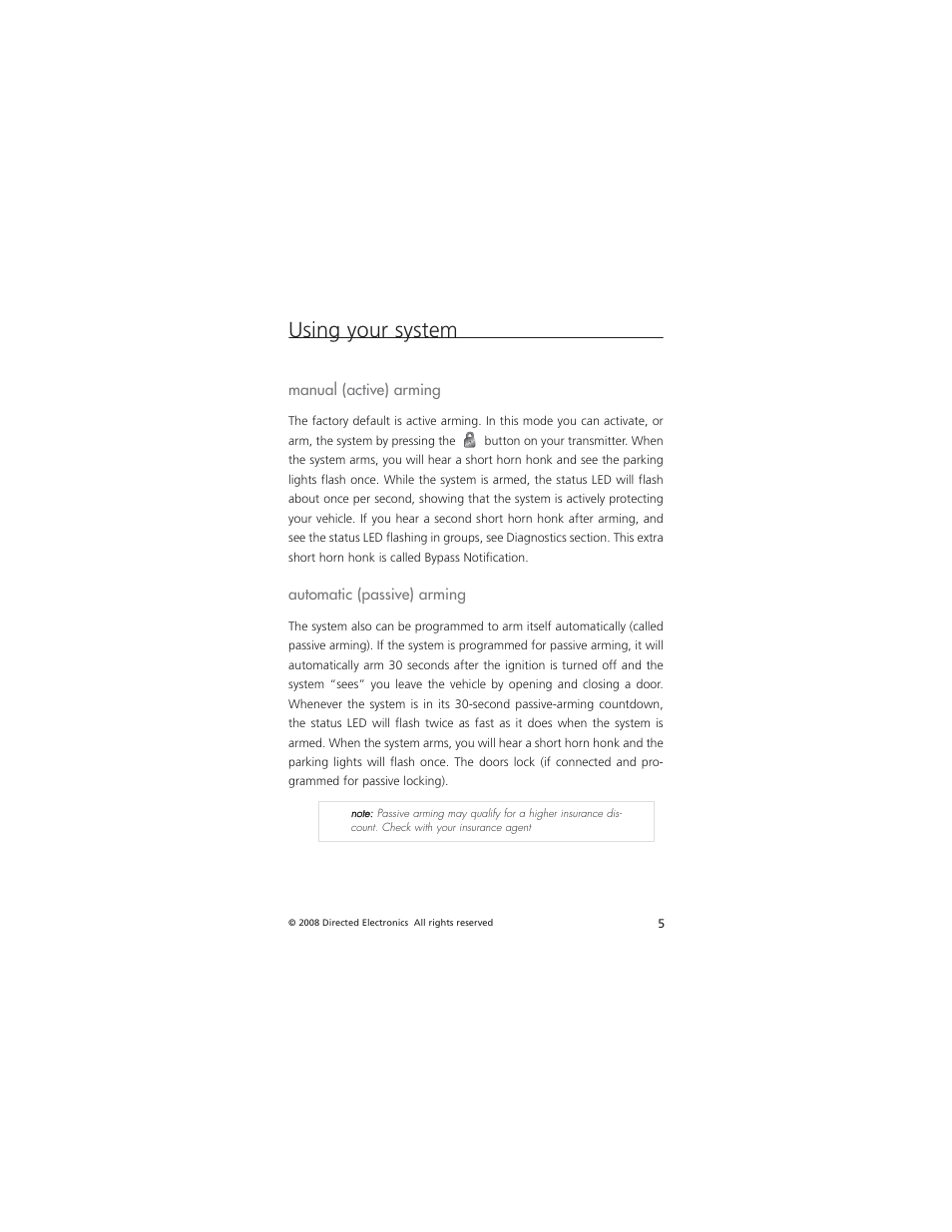 Using your system | Directed Electronics NONE AM5 User Manual | Page 8 / 25