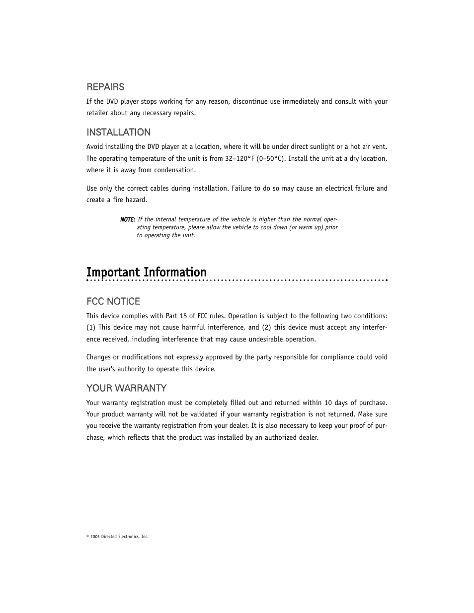 Iim mp po orrttaan ntt iin nffo orrm maattiio on n | Directed Electronics DV-POD User Manual | Page 7 / 32