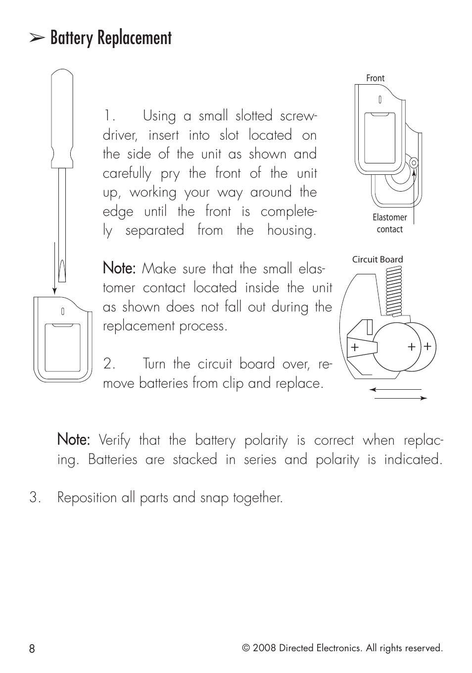 Battery replacement | Directed Electronics G4203P User Manual | Page 8 / 20
