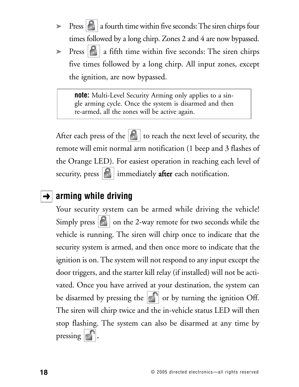 Arming while driving | Directed Electronics 771XV User Manual | Page 21 / 52