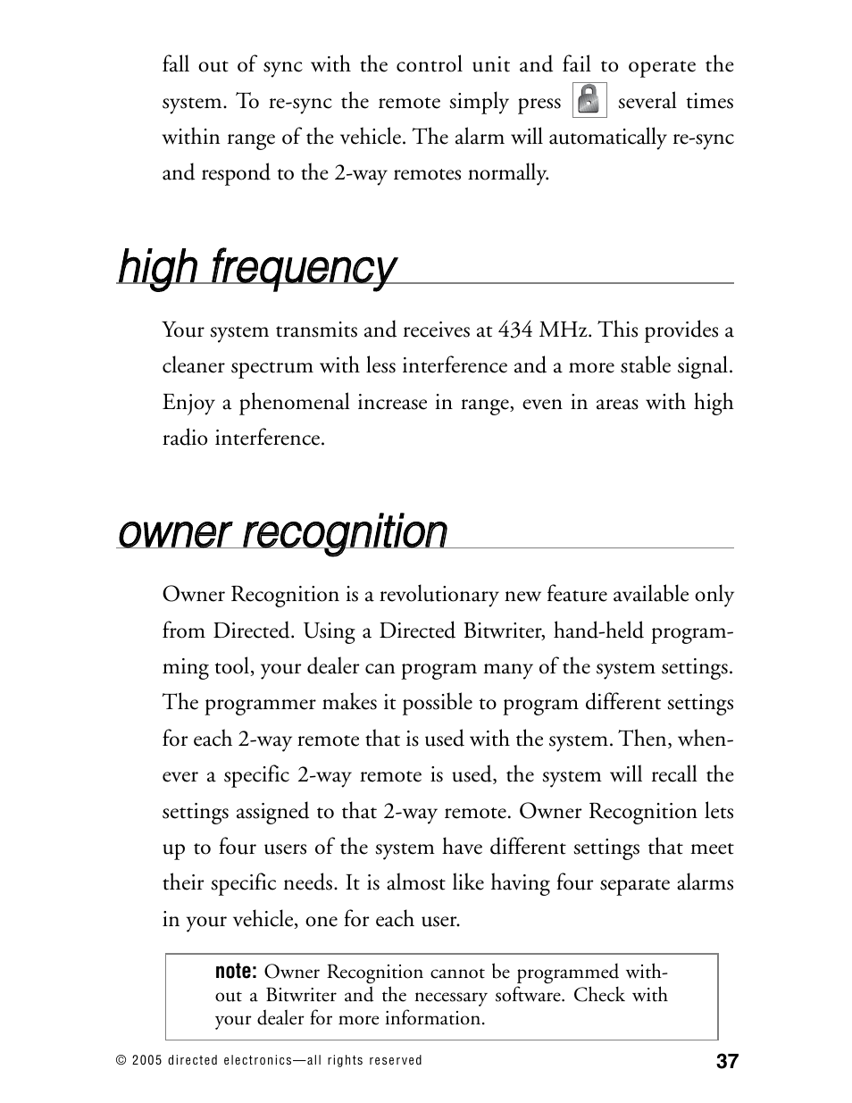 Hhiig gh h ffrre eq qu ue en nc cyy, Oow wn ne err rre ec co og gn niittiio on n | Directed Electronics 771XV User Manual | Page 40 / 52