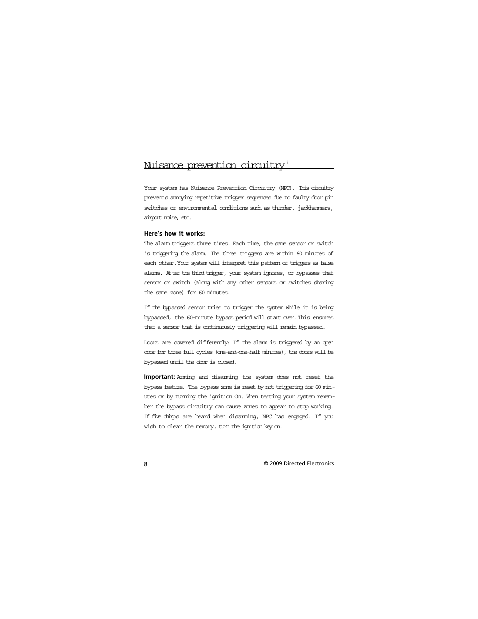Nuisance prevention circuitry | Directed Electronics AVITAL 3001L User Manual | Page 12 / 24