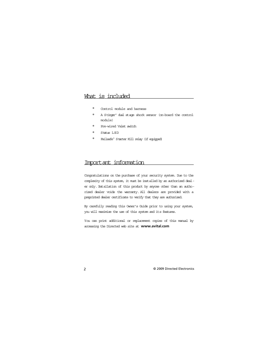 What is included, Important information | Directed Electronics AVITAL 3001L User Manual | Page 6 / 24