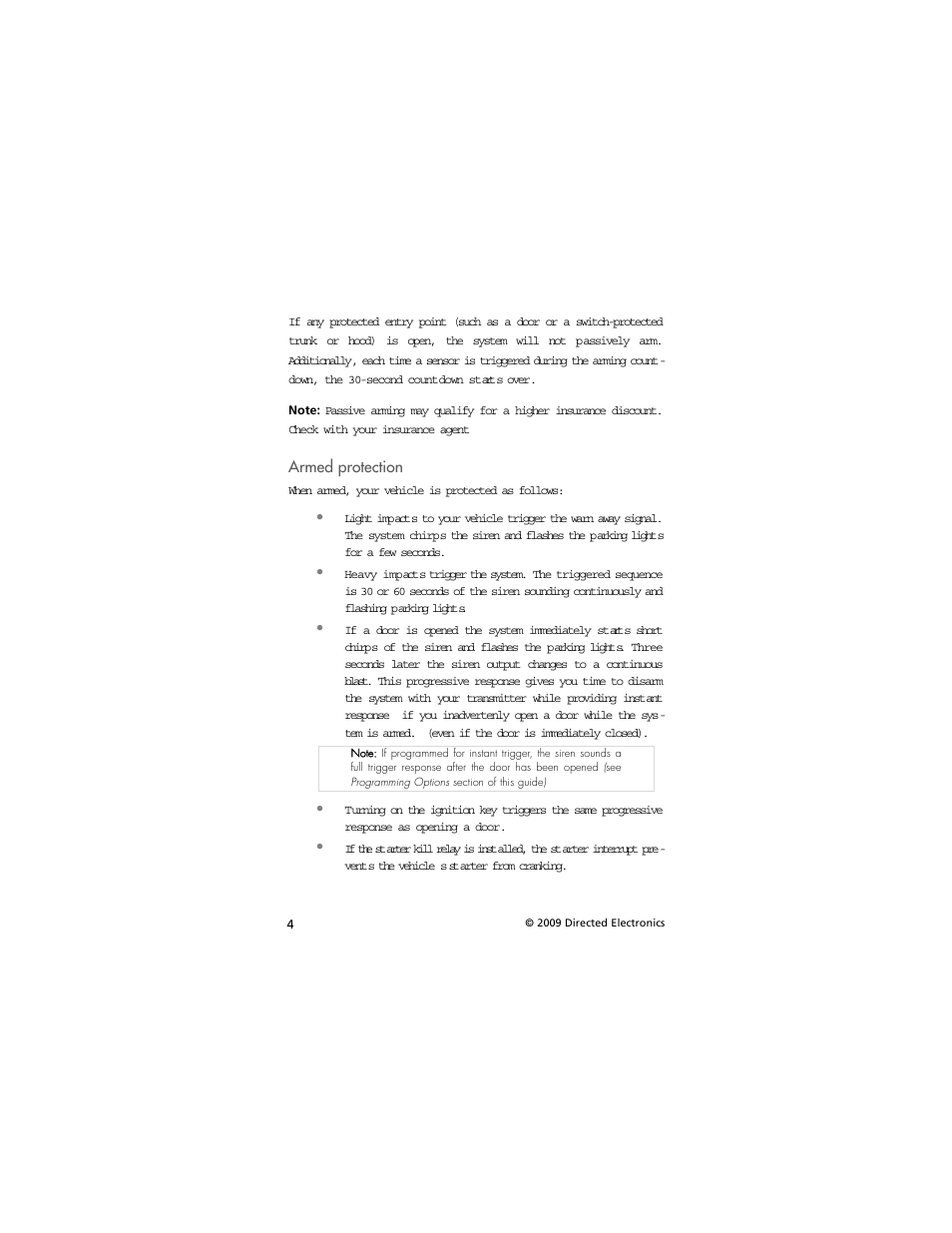 Armed protection | Directed Electronics AVITAL 3001L User Manual | Page 8 / 24