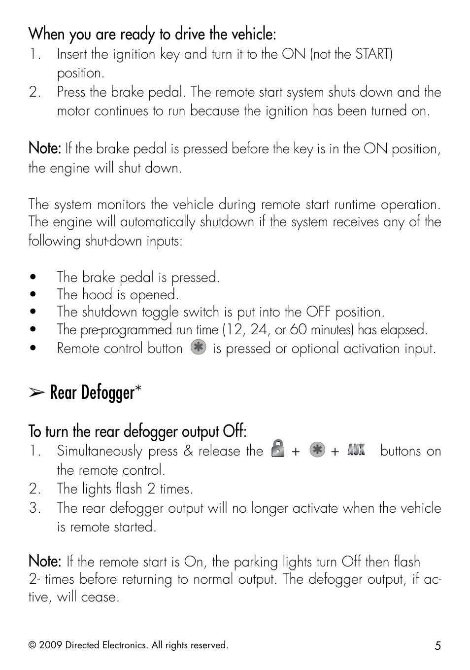 Rear defogger, When you are ready to drive the vehicle | Directed Electronics AVITAL 4603 User Manual | Page 11 / 28