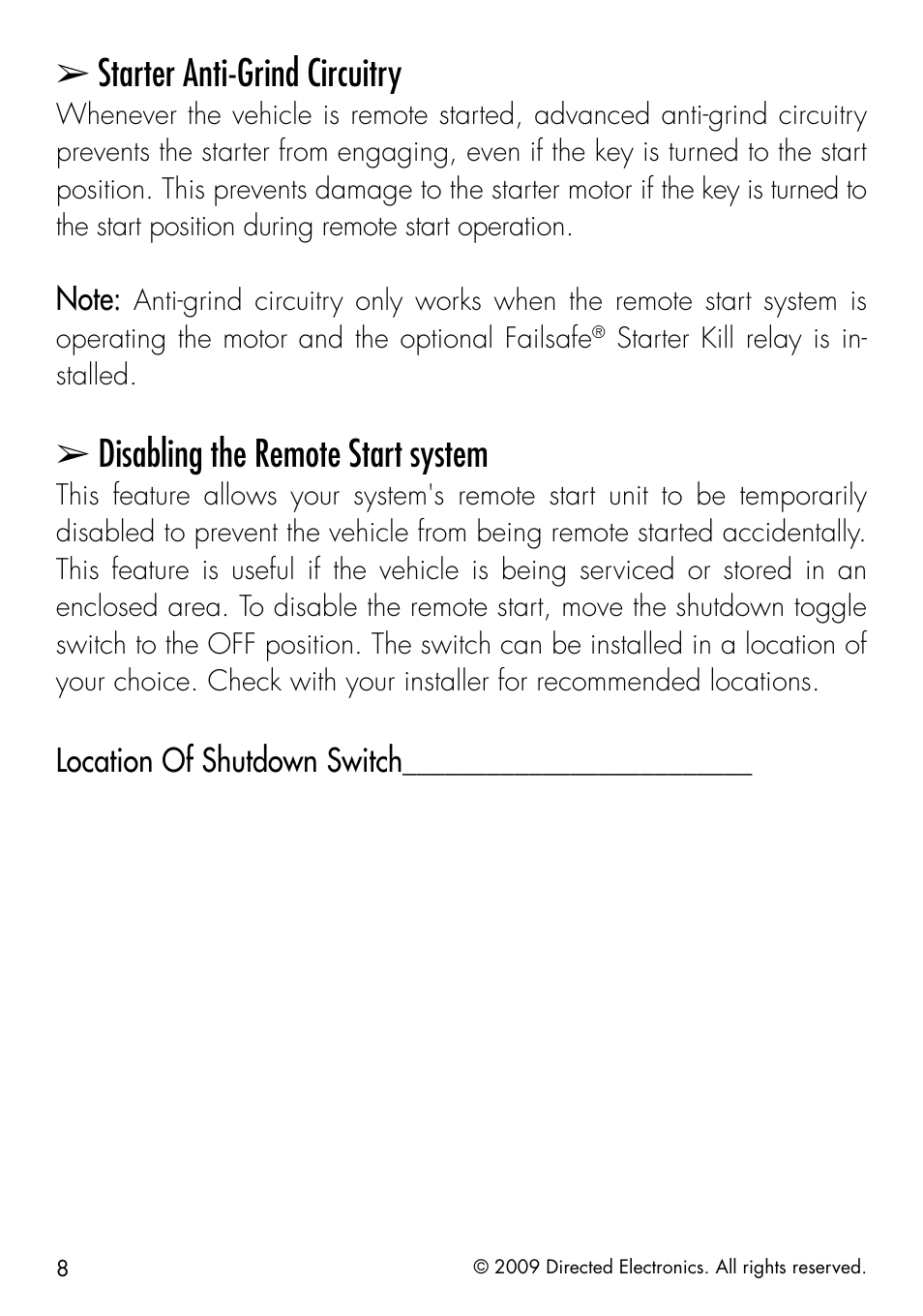 Starter anti-grind circuitry, Disabling the remote start system | Directed Electronics AVITAL 4603 User Manual | Page 14 / 28