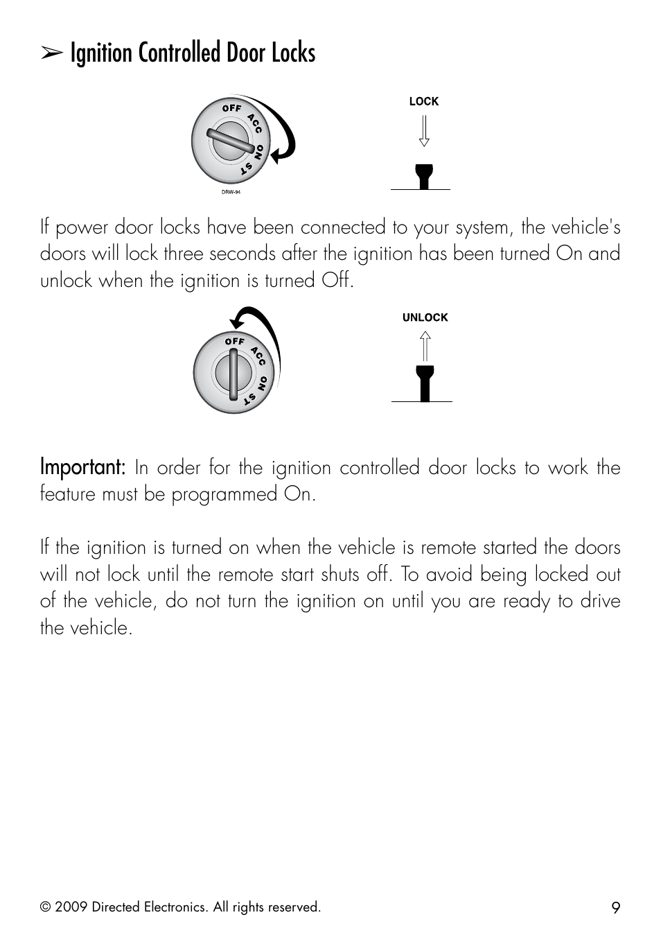 Ignition controlled door locks | Directed Electronics AVITAL 4603 User Manual | Page 15 / 28