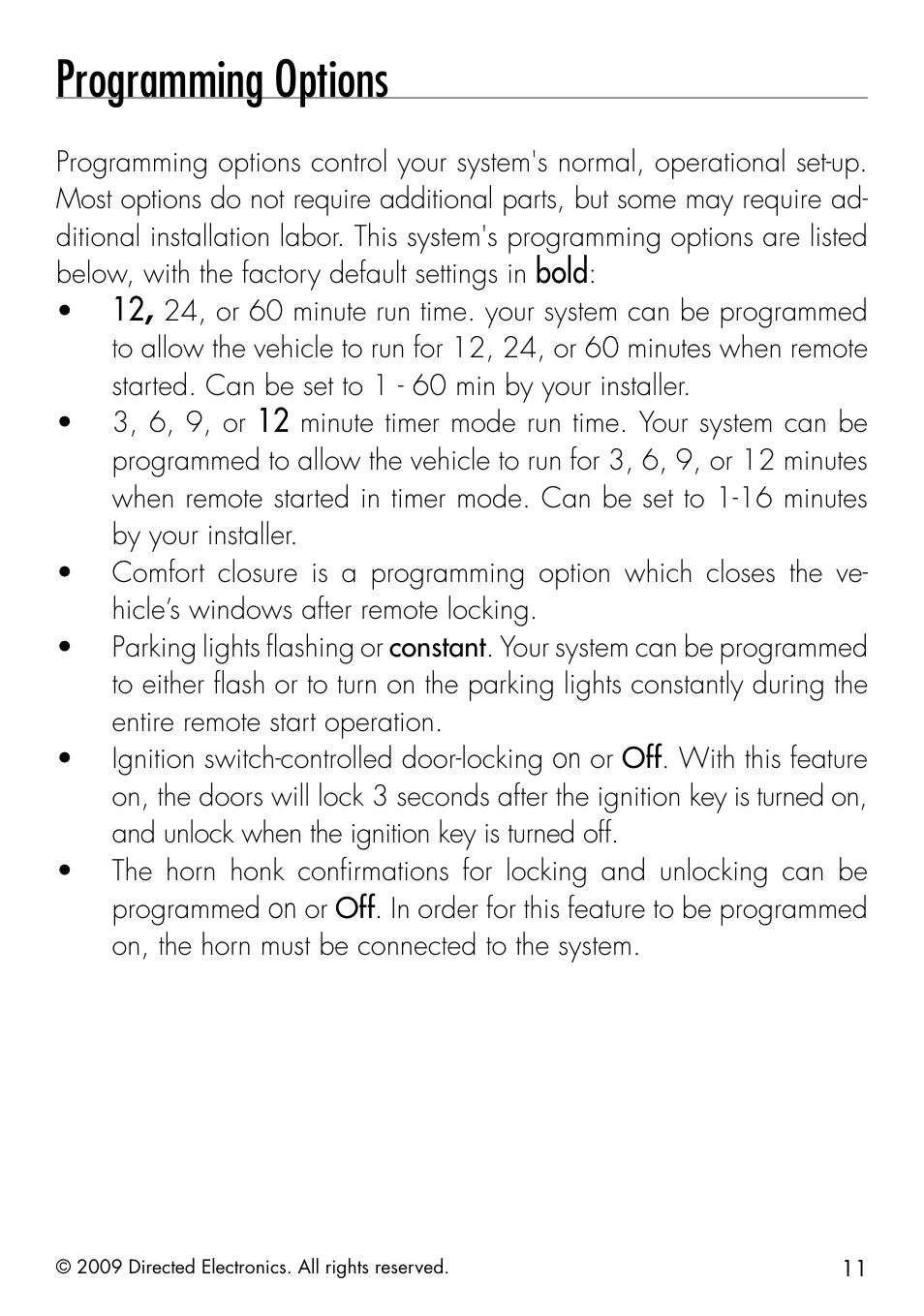 Programming options | Directed Electronics AVITAL 4603 User Manual | Page 17 / 28