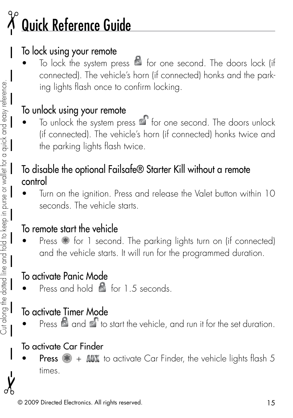 Quick reference guide | Directed Electronics AVITAL 4603 User Manual | Page 21 / 28