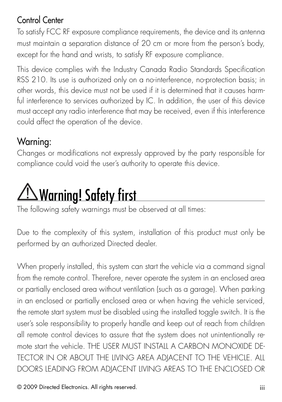 Warning! safety first, Warning | Directed Electronics AVITAL 4603 User Manual | Page 5 / 28