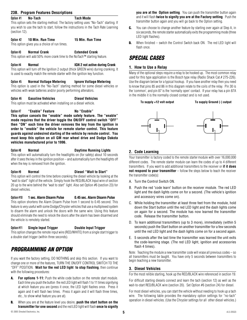 Special cases, Programming an option | Directed Electronics 28623T User Manual | Page 5 / 20
