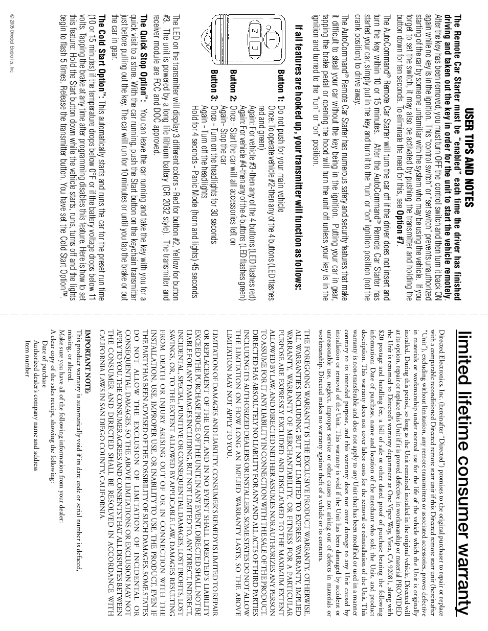 Limited lifetime consumer warranty | Directed Electronics 28623T User Manual | Page 9 / 20