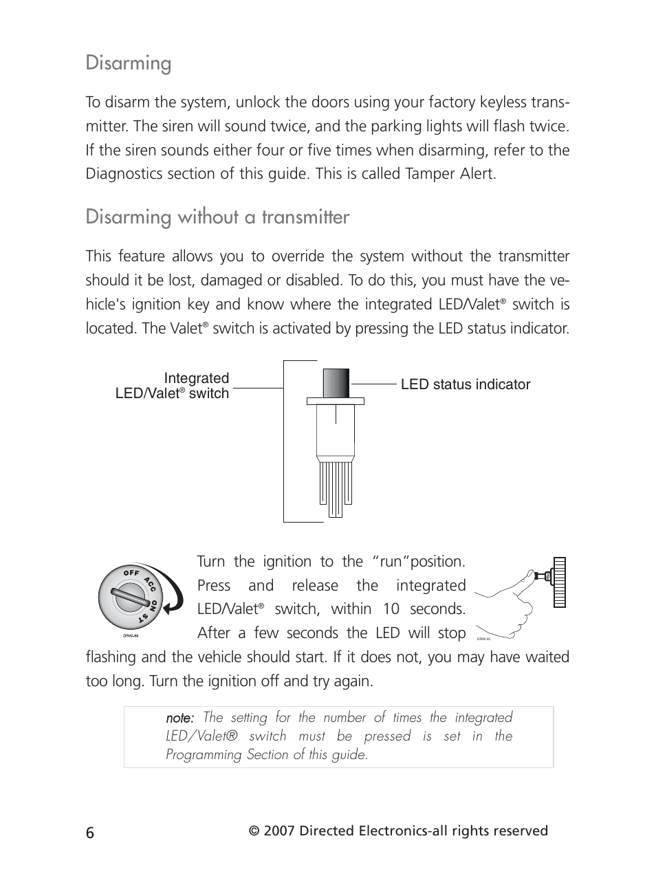 Disarming, Disarming without a transmitter | Directed Electronics 3901V User Manual | Page 9 / 21