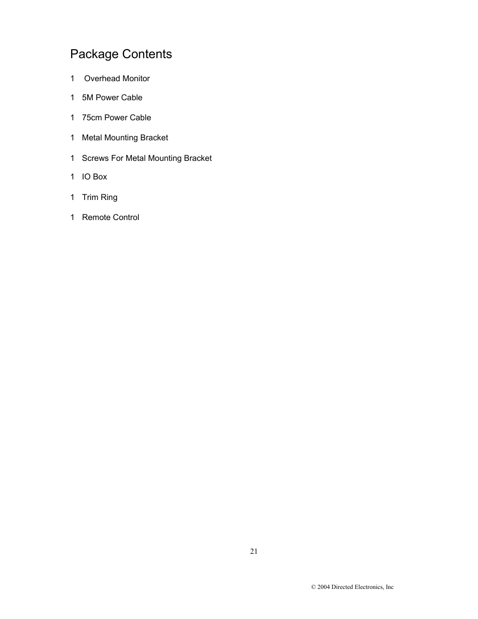 Package contents | Directed Electronics OHD1502 User Manual | Page 25 / 27