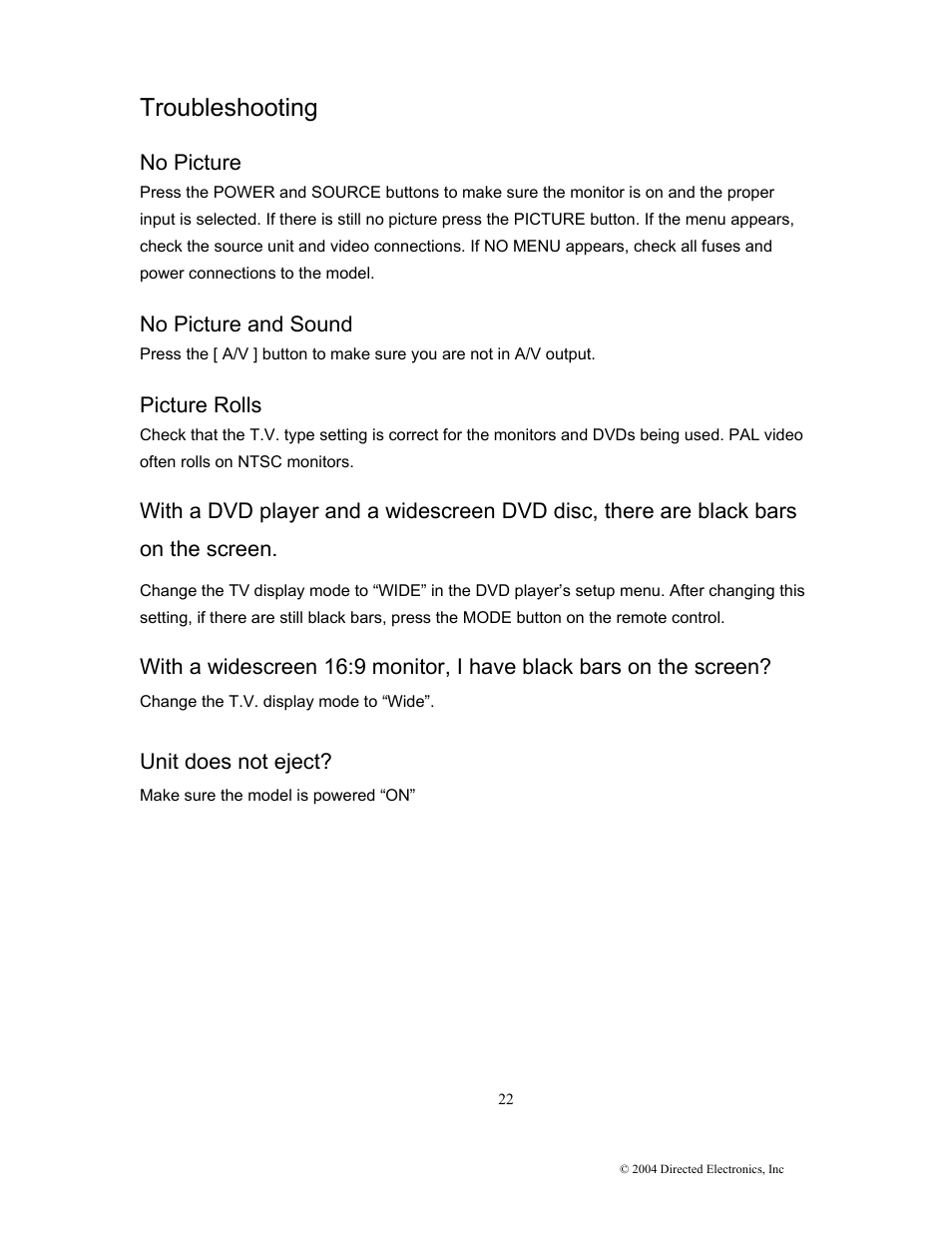 Troubleshooting | Directed Electronics OHD1502 User Manual | Page 26 / 27