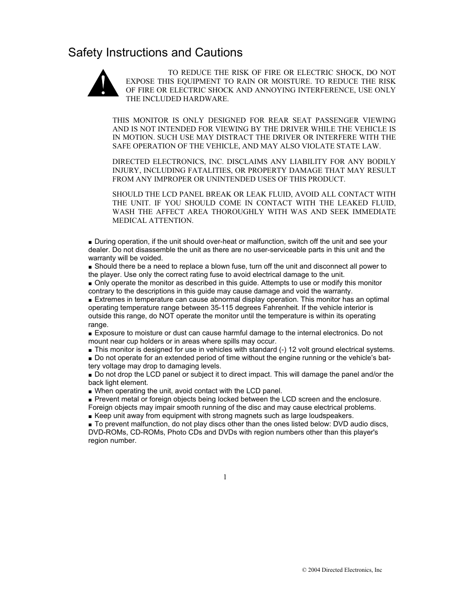 Safety instructions and cautions | Directed Electronics OHD1502 User Manual | Page 6 / 27
