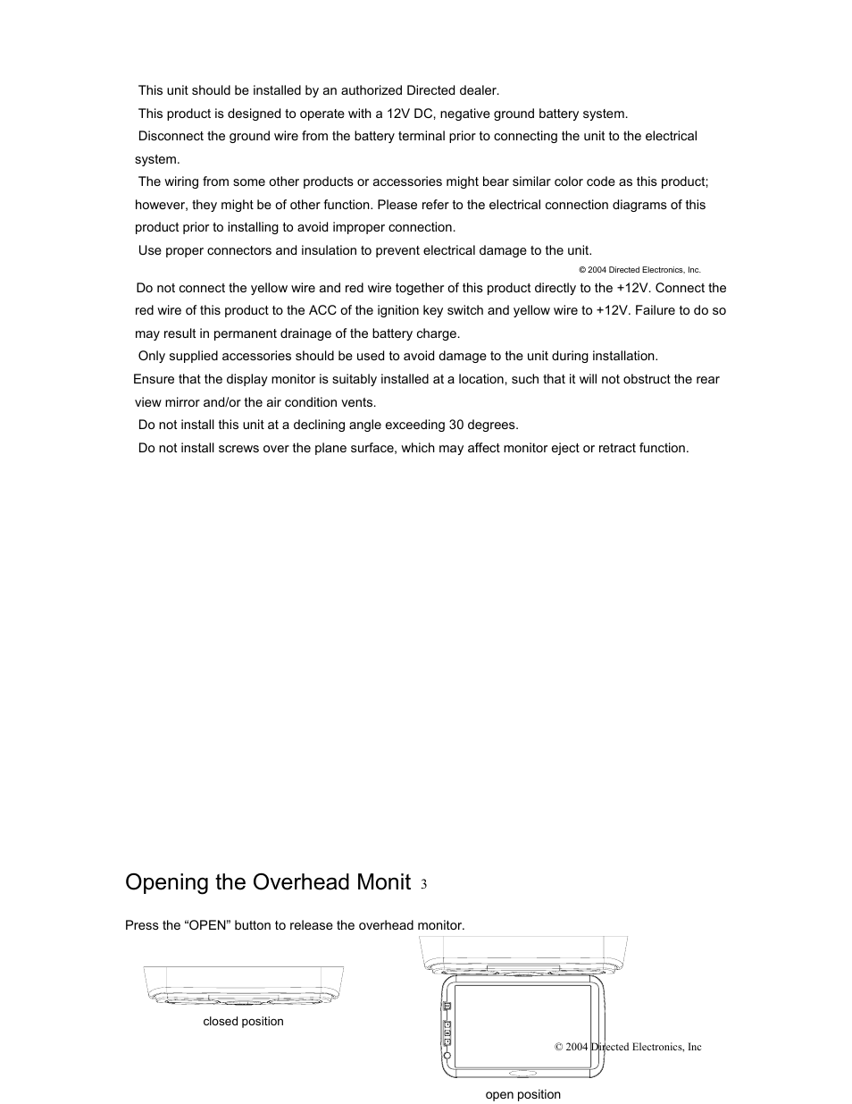 Opening the overhead monitor | Directed Electronics OHD1502 User Manual | Page 8 / 27