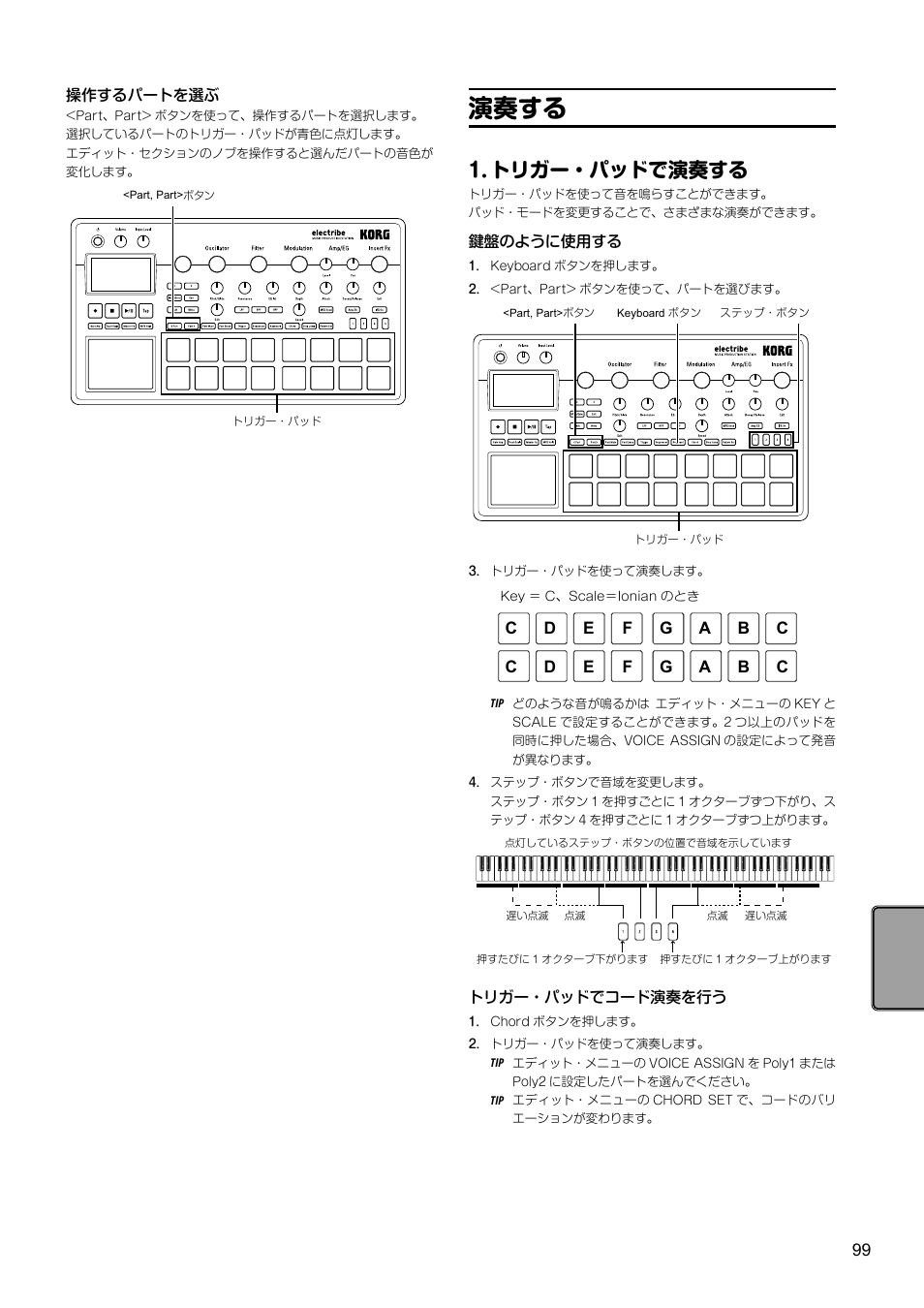 演奏する, トリガー・パッドで演奏する | KORG Electribe Sampler Music Production Station with V2.0 Software (Red) User Manual | Page 99 / 112
