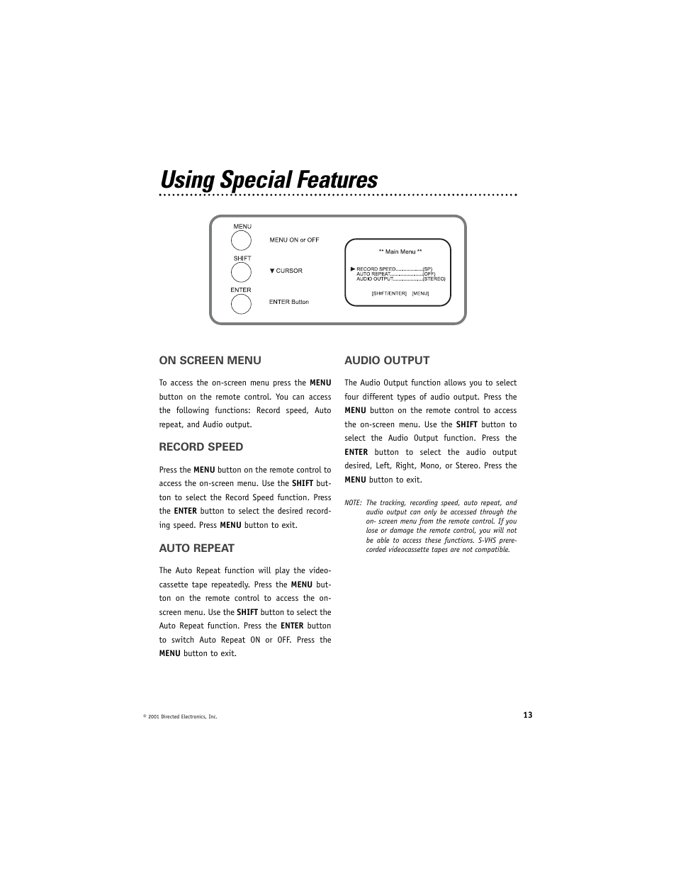 Using special features | Directed Electronics VC2010 User Manual | Page 13 / 16