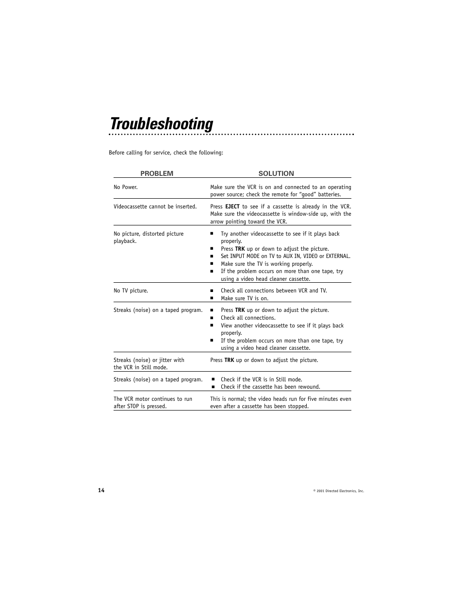 Troubleshooting | Directed Electronics VC2010 User Manual | Page 14 / 16