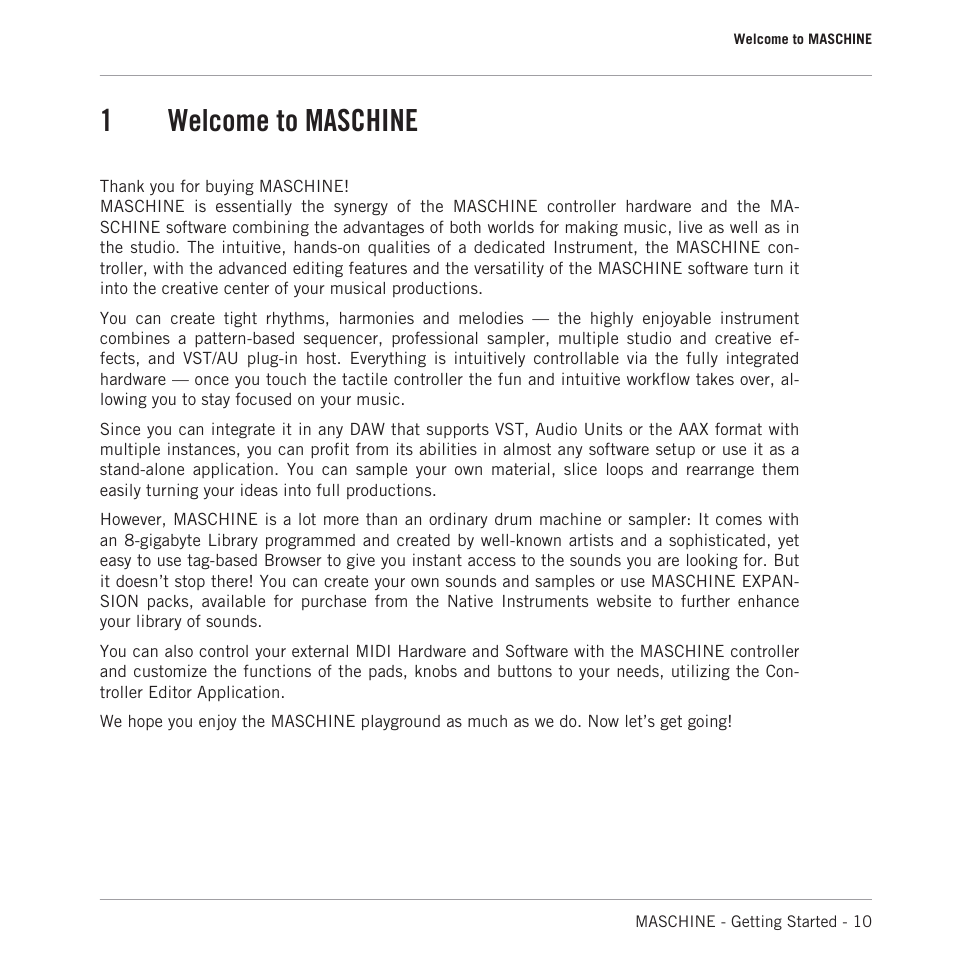 Welcome to maschine, 1welcome to maschine | Native Instruments MASCHINE MK3 Groove Production Studio (Black) User Manual | Page 10 / 209