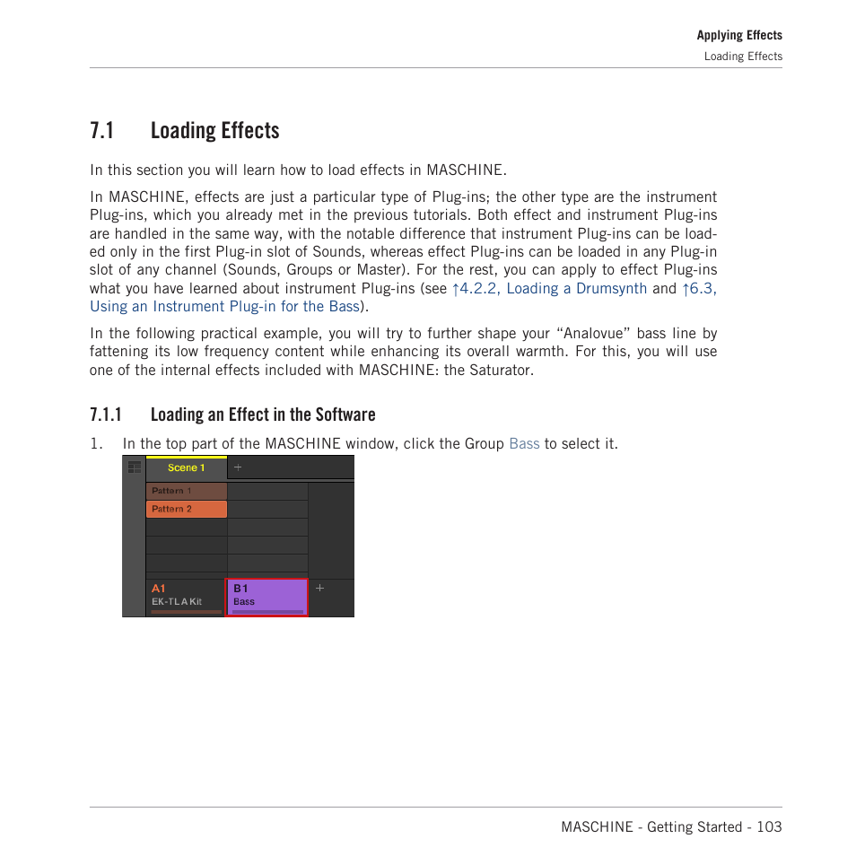 Loading effects, Loading an effect in the software, 1 loading effects | 1 loading an effect in the software | Native Instruments MASCHINE MK3 Groove Production Studio (Black) User Manual | Page 103 / 209