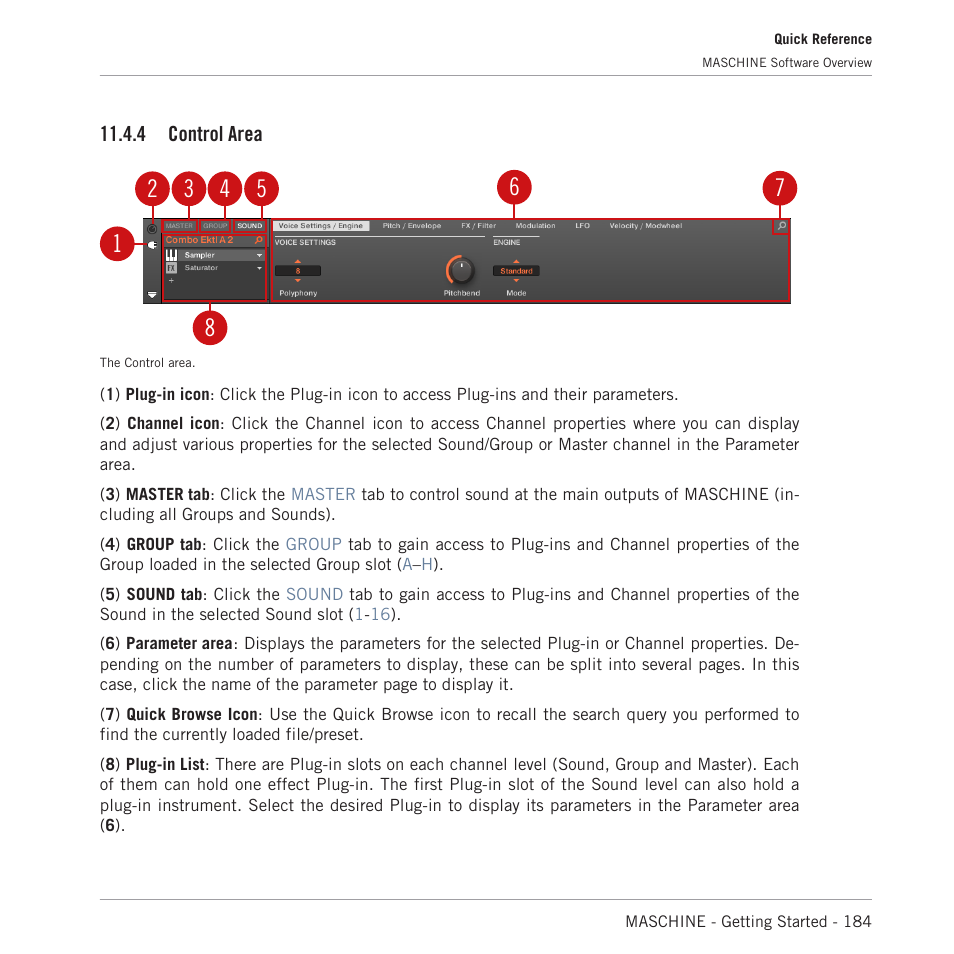 Control area, 4, control area, Control area (see | Native Instruments MASCHINE MK3 Groove Production Studio (Black) User Manual | Page 184 / 209