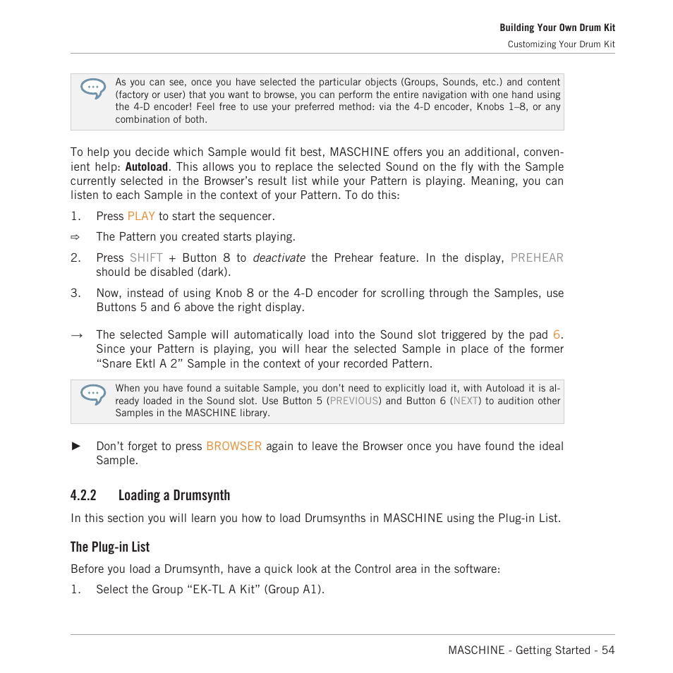 Loading a drumsynth, 2 loading a drumsynth, The plug-in list | Native Instruments MASCHINE MK3 Groove Production Studio (Black) User Manual | Page 54 / 209