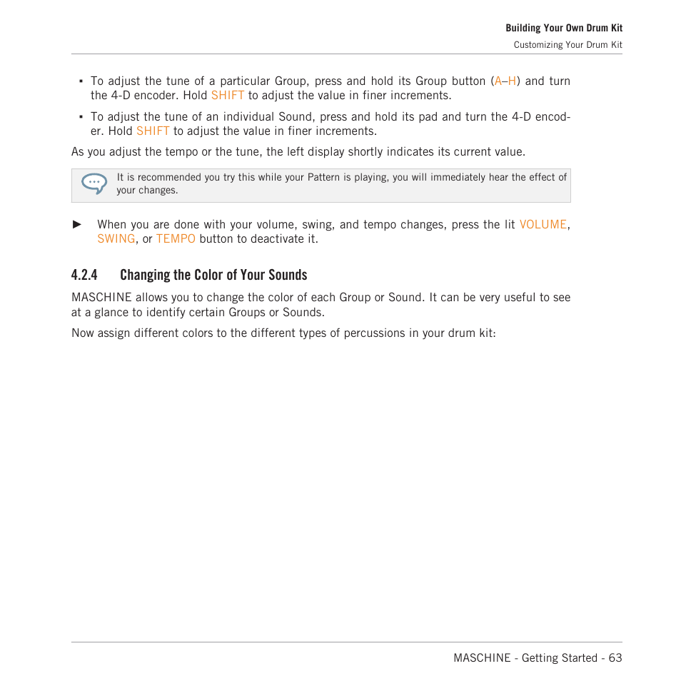 Changing the color of your sounds, 4 changing the color of your sounds | Native Instruments MASCHINE MK3 Groove Production Studio (Black) User Manual | Page 63 / 209