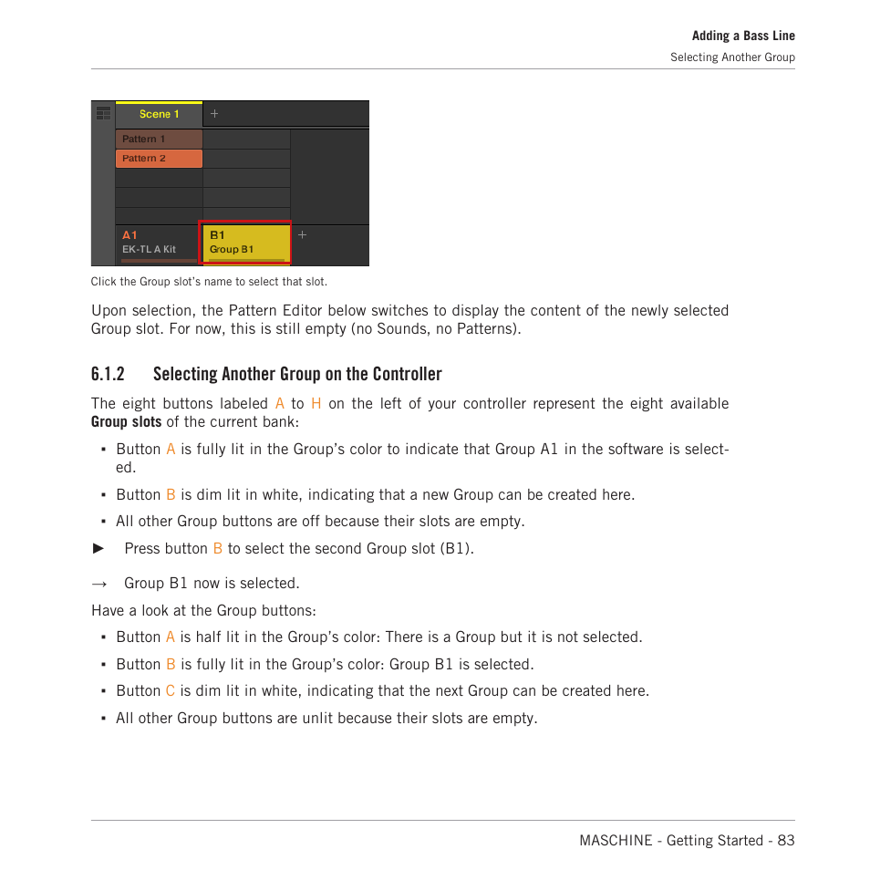 Selecting another group on the controller, 2 selecting another group on the controller | Native Instruments MASCHINE MK3 Groove Production Studio (Black) User Manual | Page 83 / 209