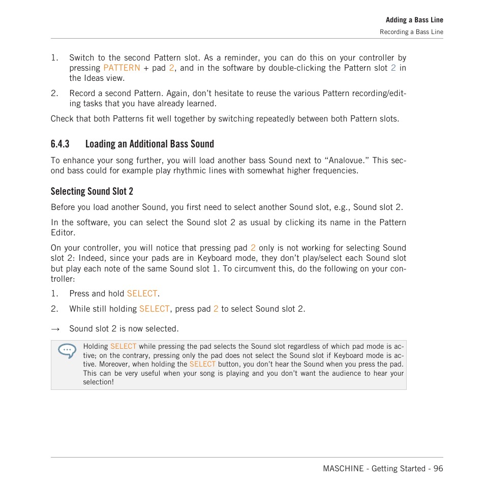 Loading an additional bass sound, 3 loading an additional bass sound, Selecting sound slot 2 | Native Instruments MASCHINE MK3 Groove Production Studio (Black) User Manual | Page 96 / 209