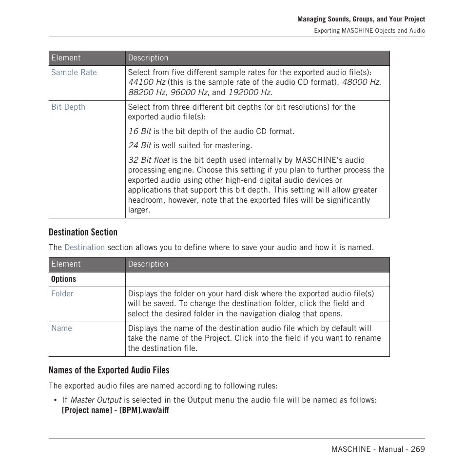 Names of the exported audio files | Native Instruments MASCHINE MK3 Groove Production Studio (Black) User Manual | Page 269 / 976