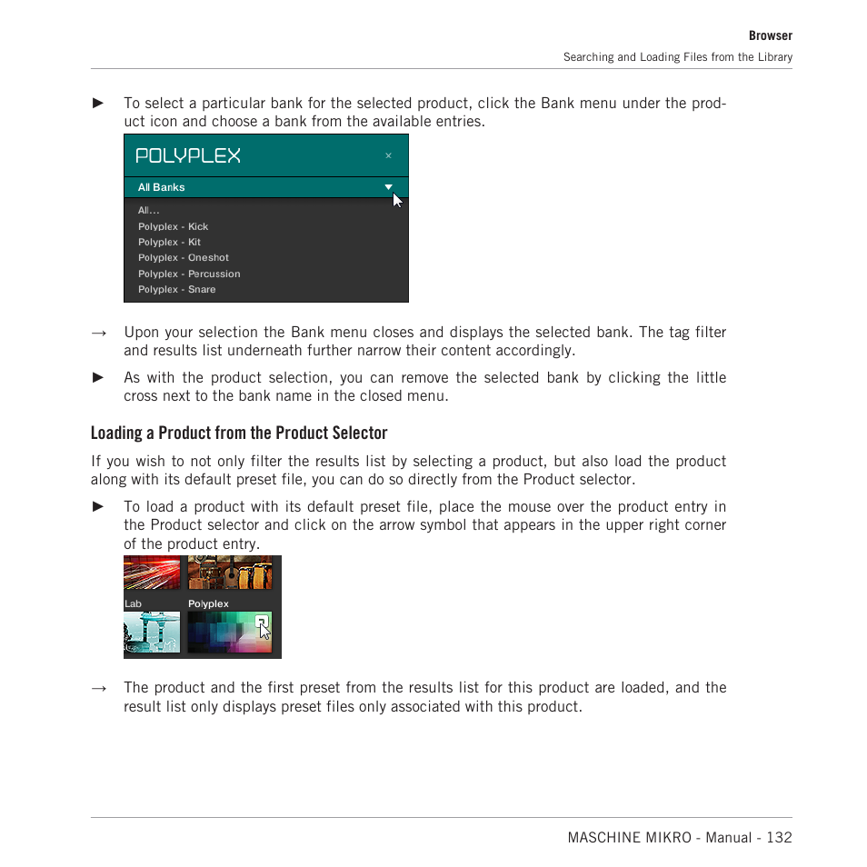 Loading a product from the product selector | Native Instruments MASCHINE MIKRO MK3 Groove Production Studio (Black) User Manual | Page 132 / 807