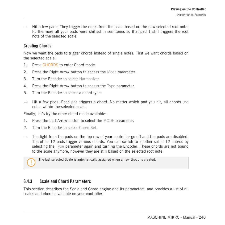 Scale and chord parameters, Creating chords, 3 scale and chord parameters | Native Instruments MASCHINE MIKRO MK3 Groove Production Studio (Black) User Manual | Page 240 / 807