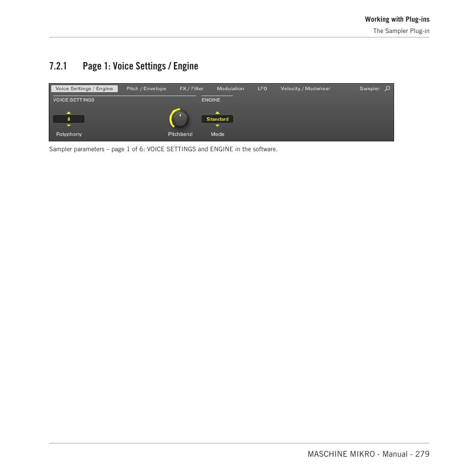 1 page 1: voice settings / engine | Native Instruments MASCHINE MIKRO MK3 Groove Production Studio (Black) User Manual | Page 279 / 807