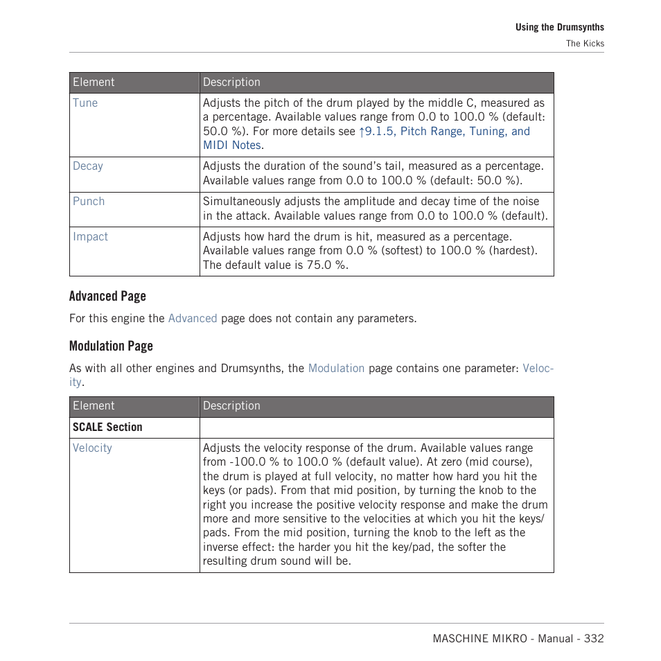 Advanced page, Modulation page | Native Instruments MASCHINE MIKRO MK3 Groove Production Studio (Black) User Manual | Page 332 / 807