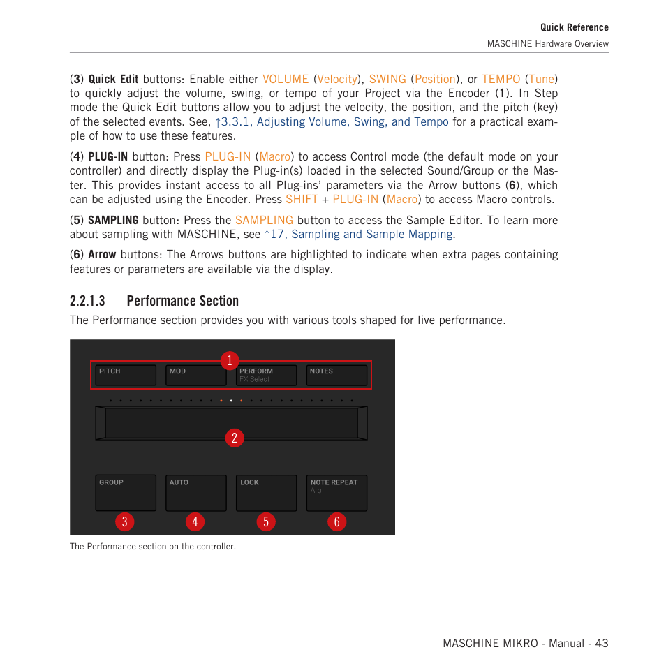 Performance section, 3, performance section | Native Instruments MASCHINE MIKRO MK3 Groove Production Studio (Black) User Manual | Page 43 / 807
