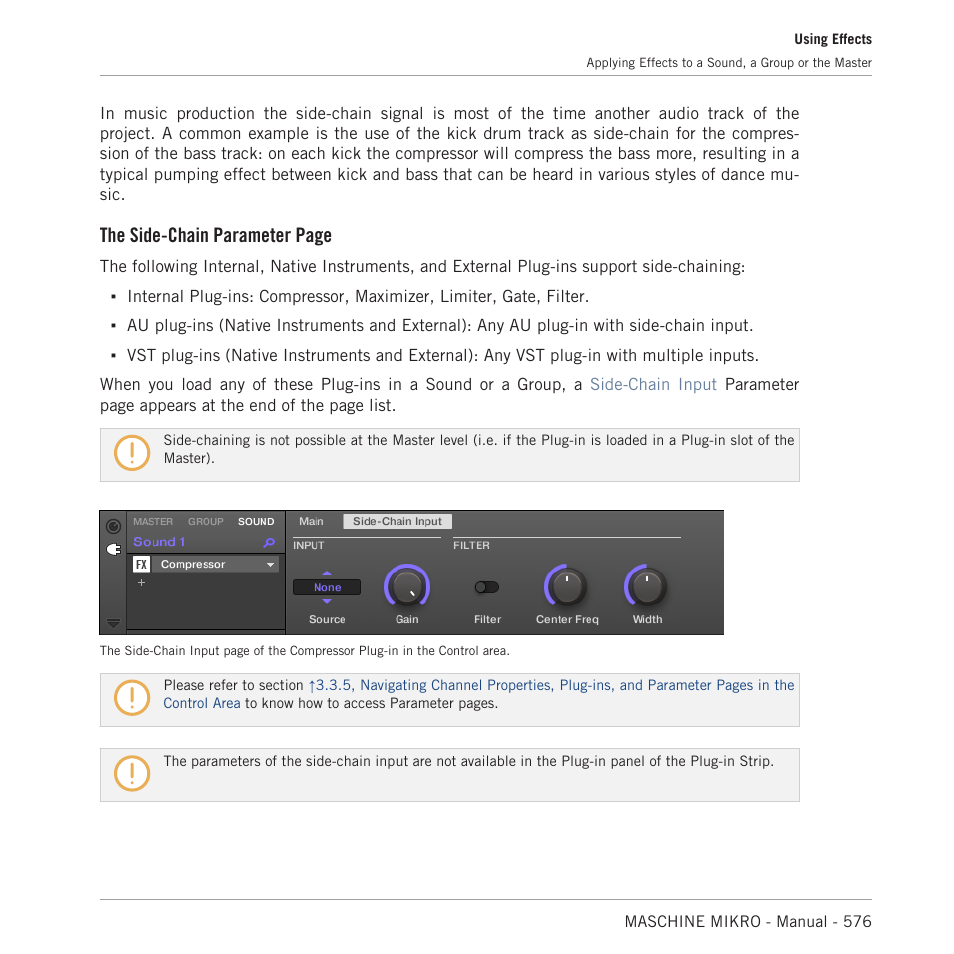 The side-chain parameter page | Native Instruments MASCHINE MIKRO MK3 Groove Production Studio (Black) User Manual | Page 576 / 807