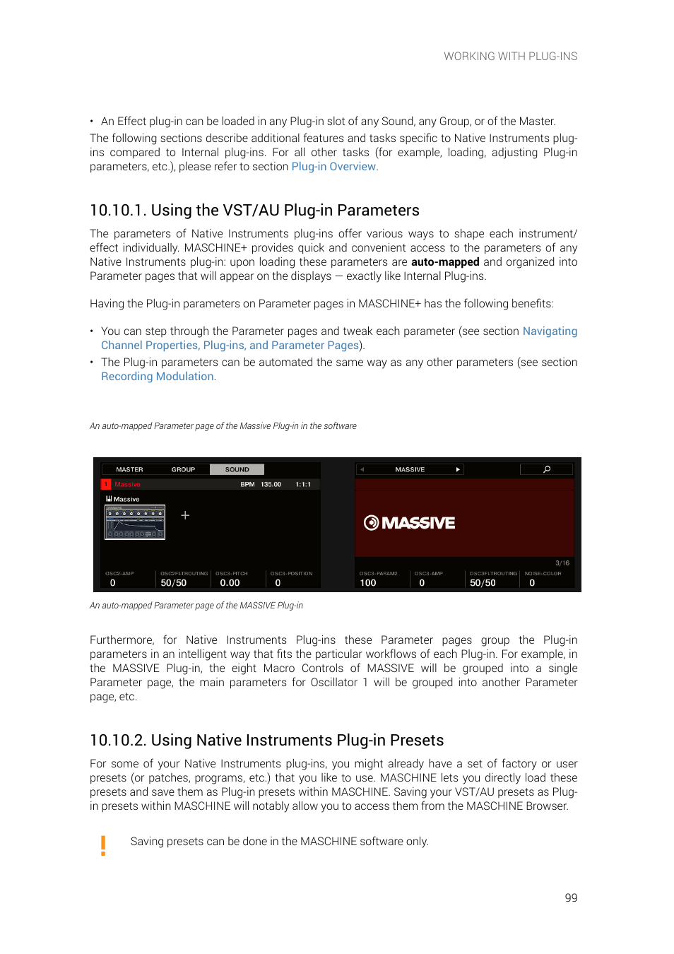 Using the vst/au plug-in parameters, Using native instruments plug-in presets | Native Instruments MASCHINE+ Standalone Production and Performance Instrument User Manual | Page 106 / 215