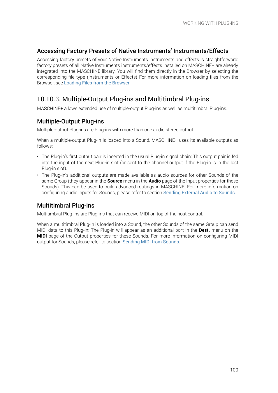 Multiple-output plug-ins and multitimbral plug-ins, Multiple-output plug-ins, Multitimbral plug-ins | Native Instruments MASCHINE+ Standalone Production and Performance Instrument User Manual | Page 107 / 215