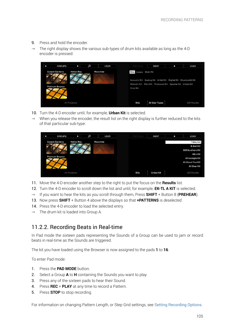 Recording beats in real-time, Recording, Beats in real-time | Native Instruments MASCHINE+ Standalone Production and Performance Instrument User Manual | Page 112 / 215