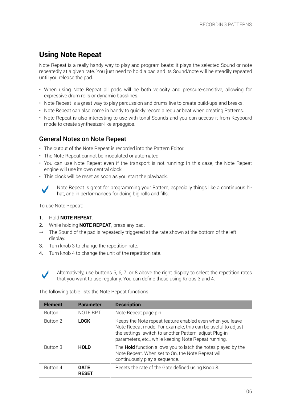 Using note repeat | Native Instruments MASCHINE+ Standalone Production and Performance Instrument User Manual | Page 113 / 215