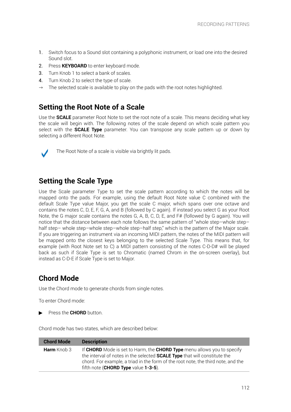 Setting the root note of a scale, Setting the scale type, Chord mode | Native Instruments MASCHINE+ Standalone Production and Performance Instrument User Manual | Page 119 / 215